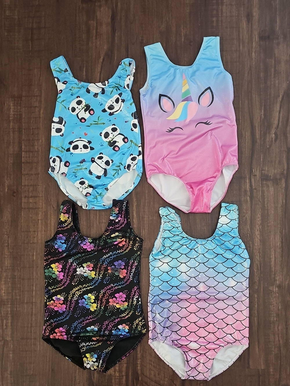Girls' One-Piece Leotard Set - Pink, Blue, Black, Gradient (All 4 INCLUDED)